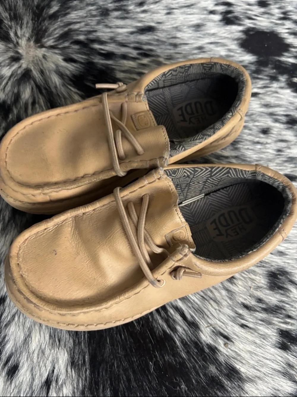 Hey Dude Kids Tan Leather Slip-On Moccasins Size 2